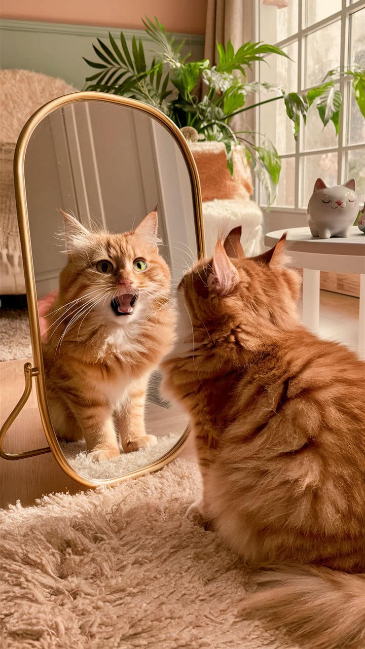 funny cute cats Cat meowing at its reflection