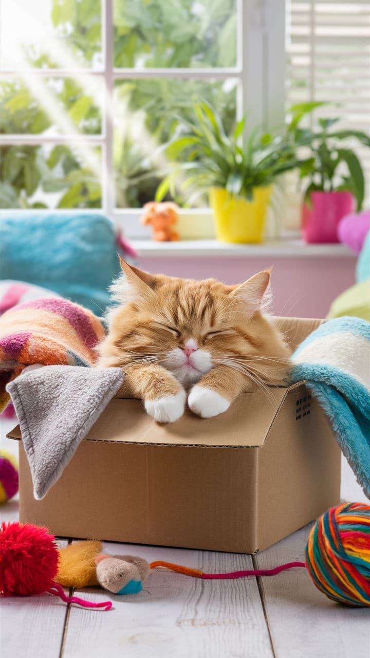 funny cute cats Cat sleeping in a box