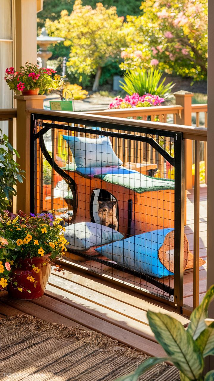 outside cat enclosure Deck rail enclosure with secure mesh