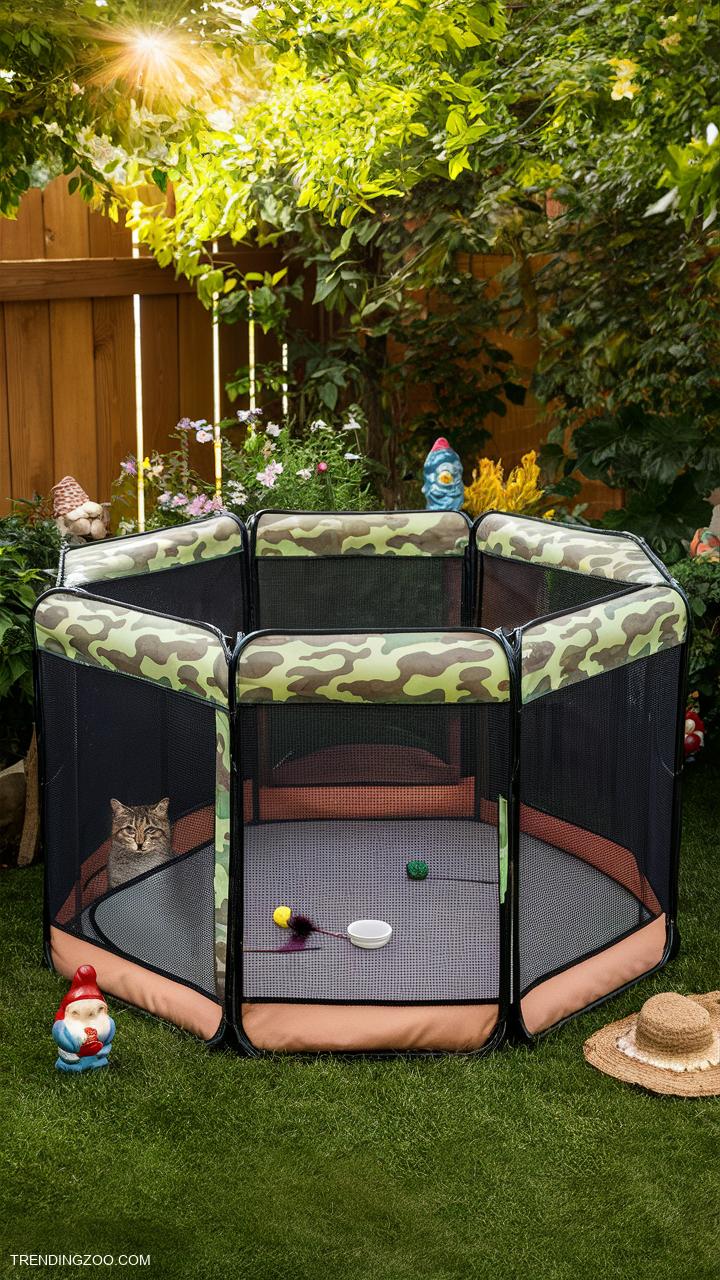 outside cat enclosure Portable playpen with camouflage netting