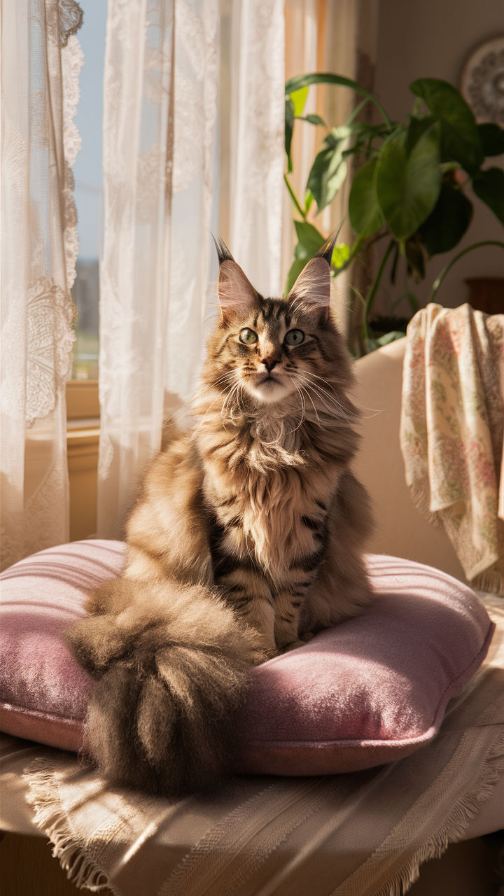 pretty cats Maine Coon with fluffy fur