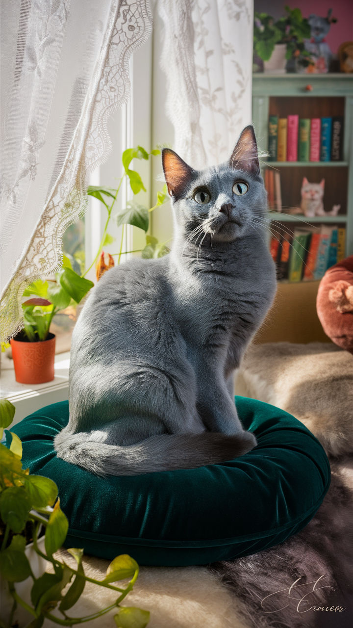 pretty cats Russian Blue with shimmering fur