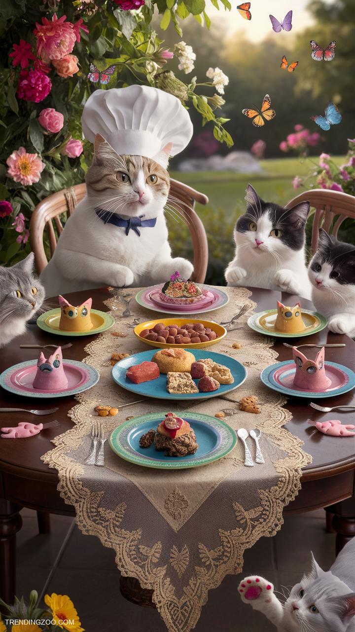 silly cats Cats hosting a gourmet food tasting