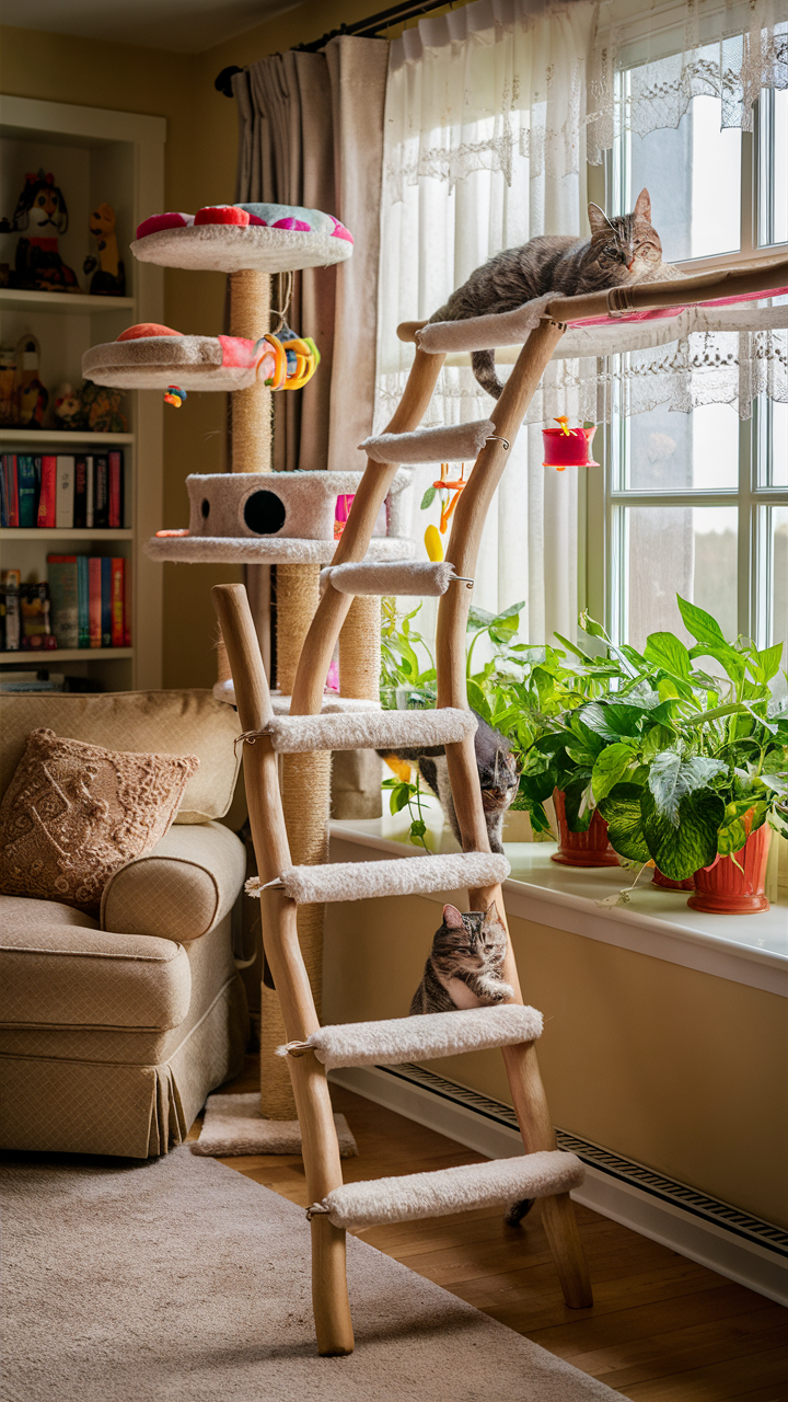 unique cat trees A cat ladder leading to a window perch