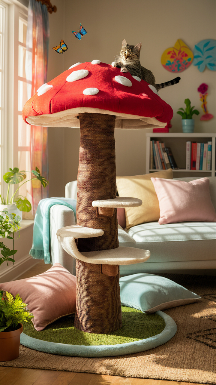 unique cat trees Cat tree shaped like a giant mushroom