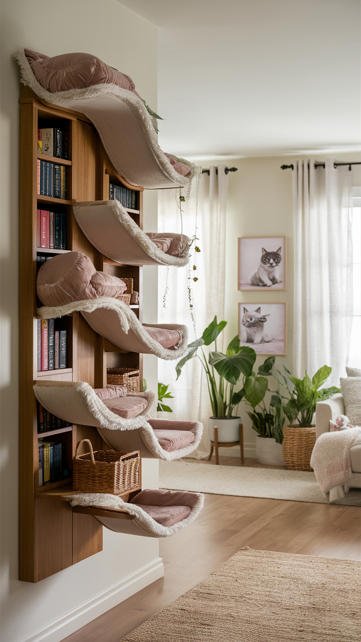 unique cat trees Wall mounted shelves like a bookcase