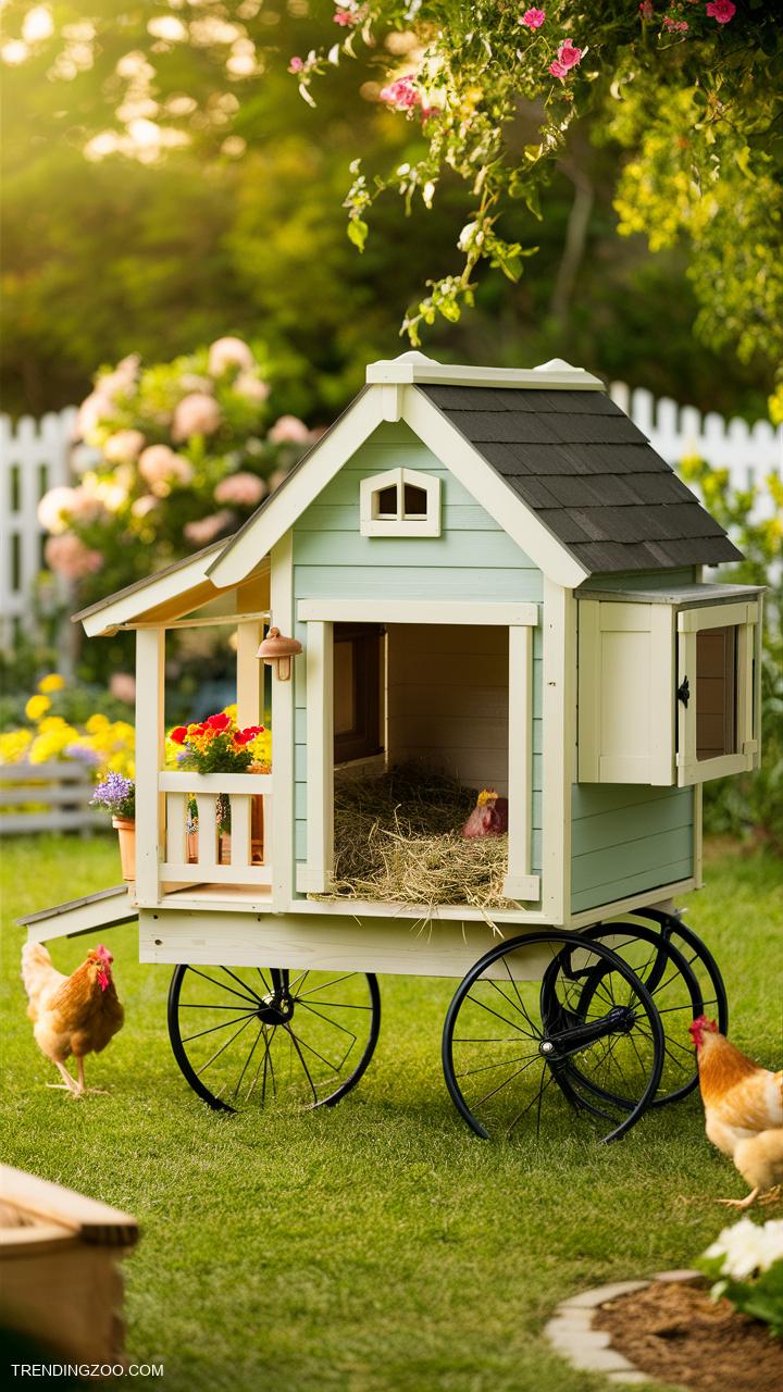 Chicken coop ideas Cozy chicken house on wheels for mobility