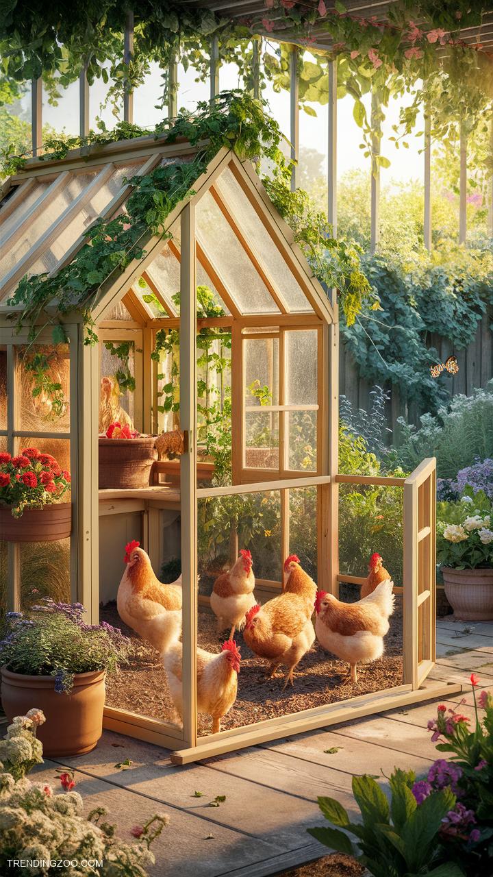 Chicken coop ideas Greenhouse style coop with integrated plants