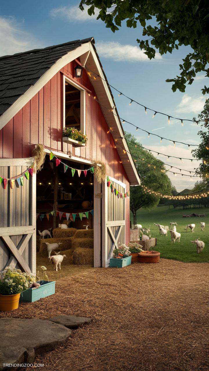 Goat barn ideas Charming barn with fairy lights and decorations