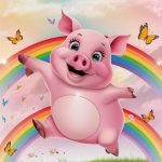 Pig tattoo ideas Playful pig jumping over a rainbow