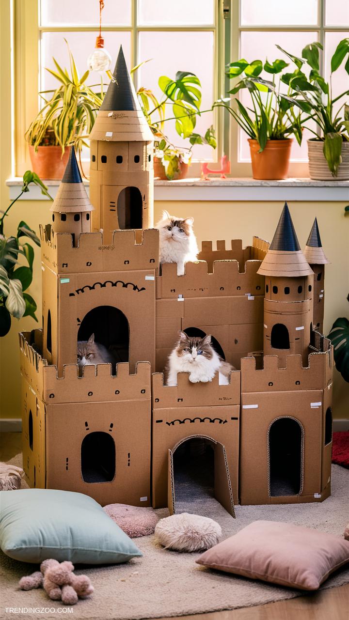 apartment cat ideas DIY cardboard castle for adventurous play