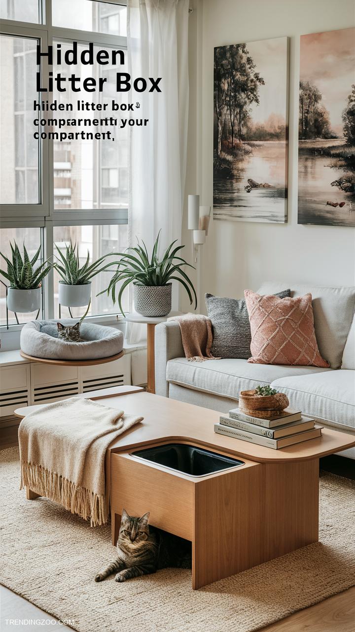 apartment cat ideas Hidden litter box compartments in furniture