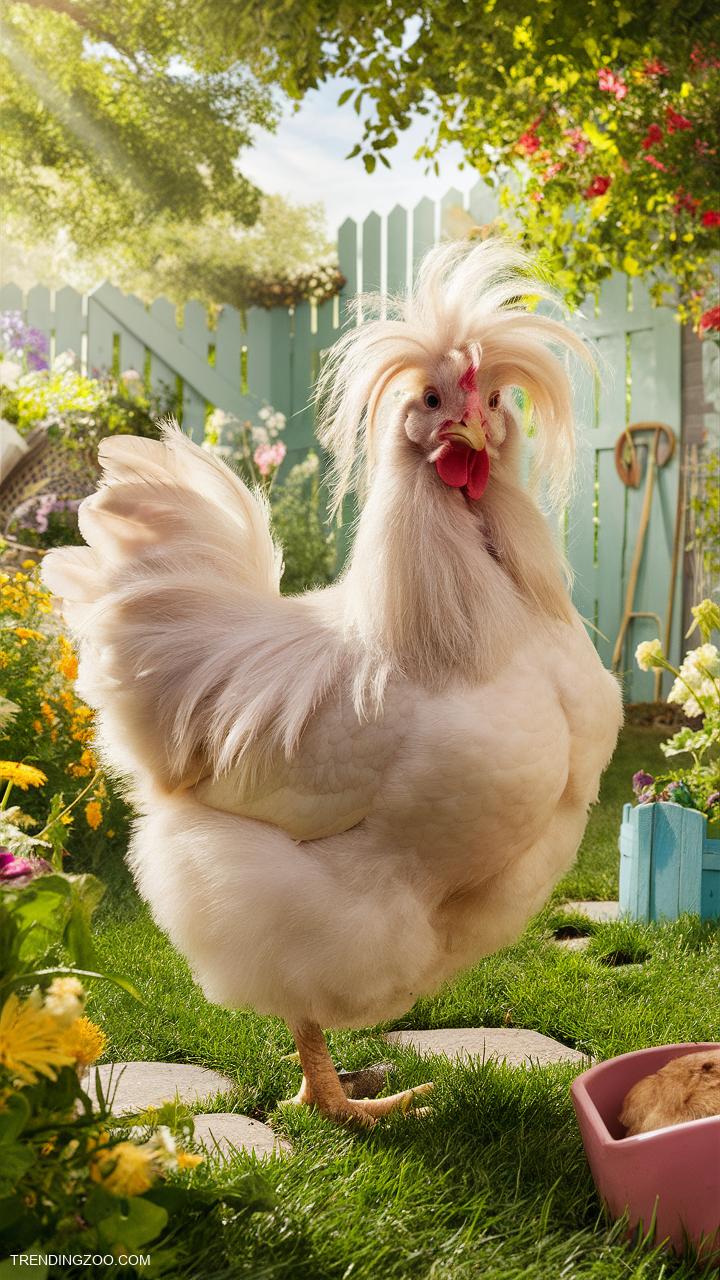 chicken breeds Fluffy Silkie Chicken with Tufted Hair