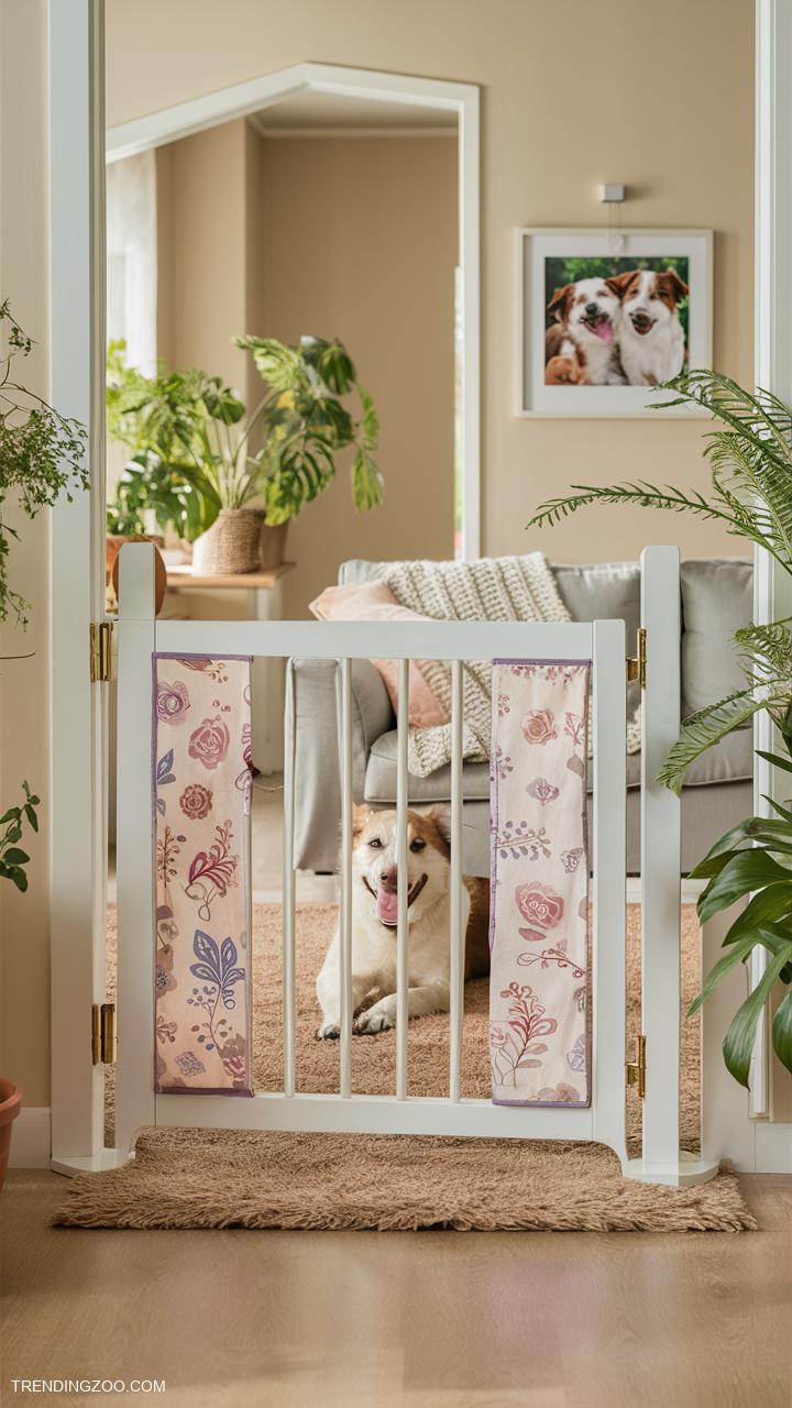 diy dog gate ideas Baby Gate with Decorative Fabric Panels