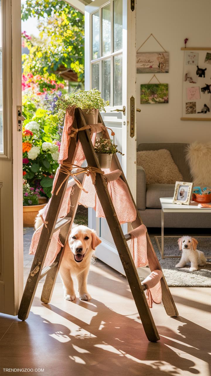 diy dog gate ideas Decorative Ladder as Dog Barrier