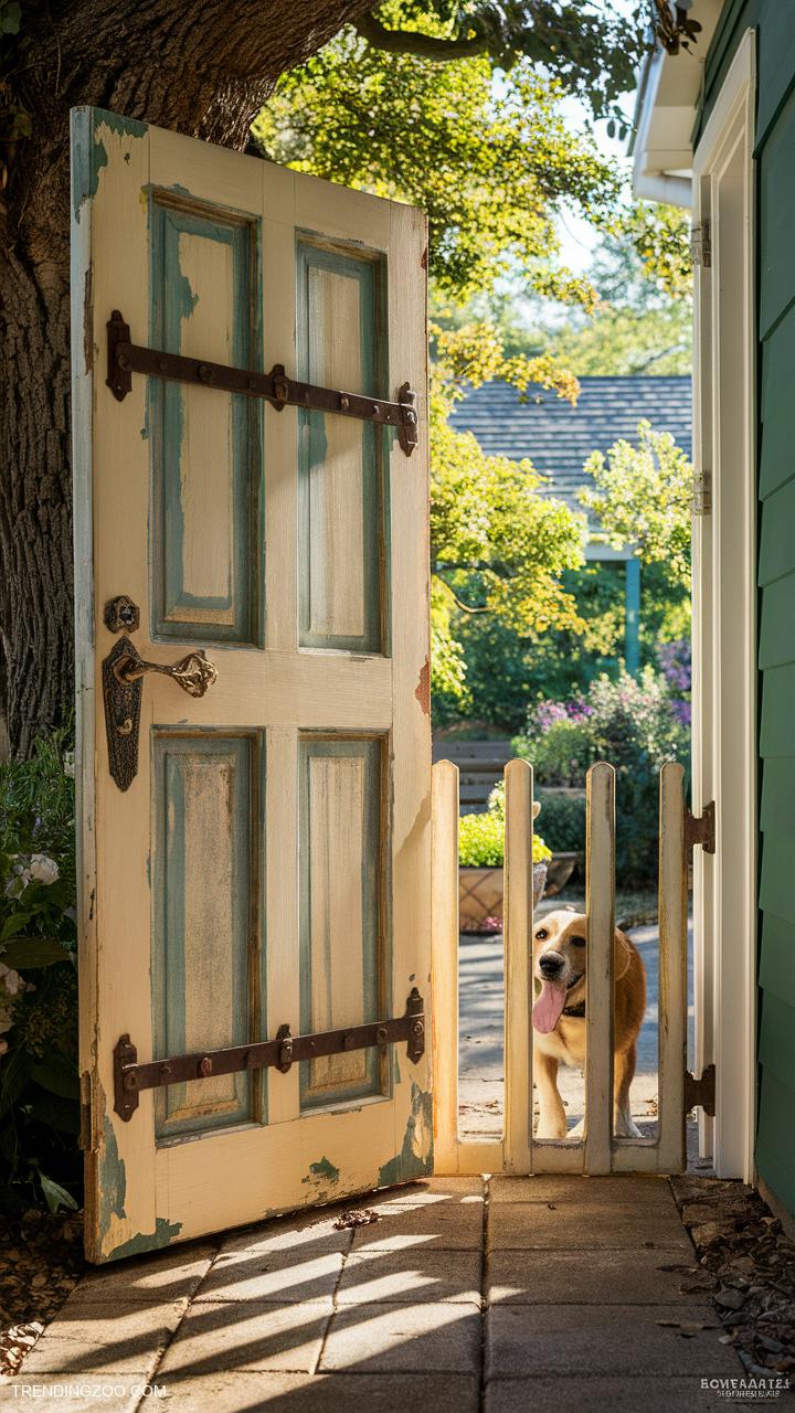 diy dog gate ideas Old Door with Hinges for Rustic Gate