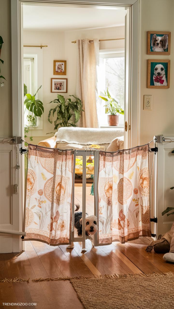 diy dog gate ideas Swinging Curtain Dog Gate with Clips