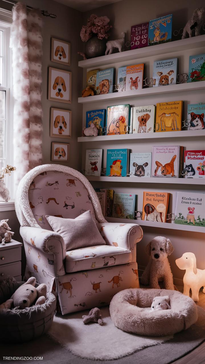 dog themed nursery Dog theme book nook with cozy reading chair