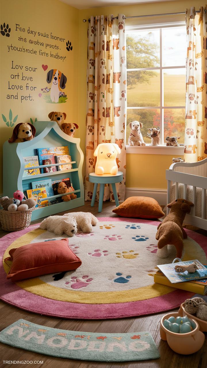 dog themed nursery Pet themed story corner with vibrant colors