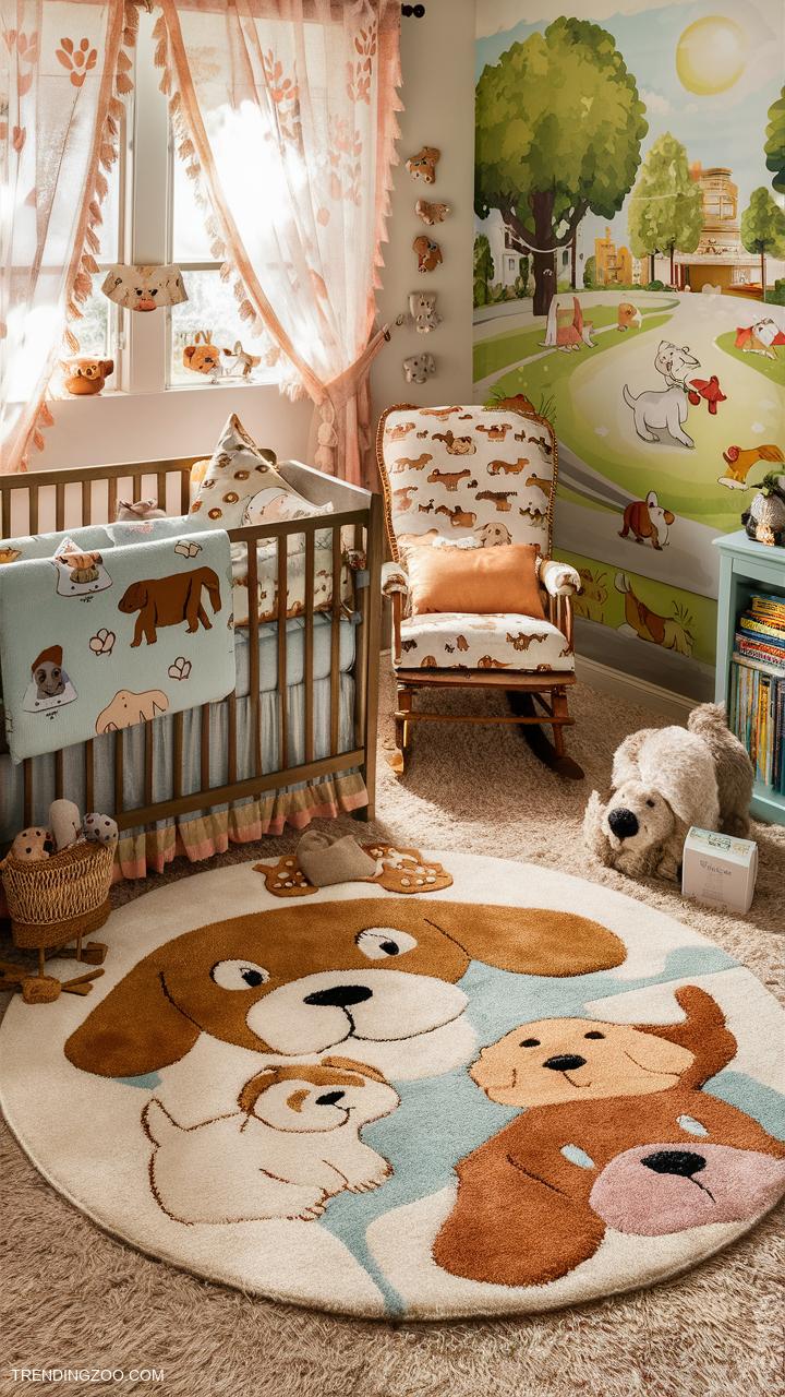 dog themed nursery Woof themed rug for soft flooring