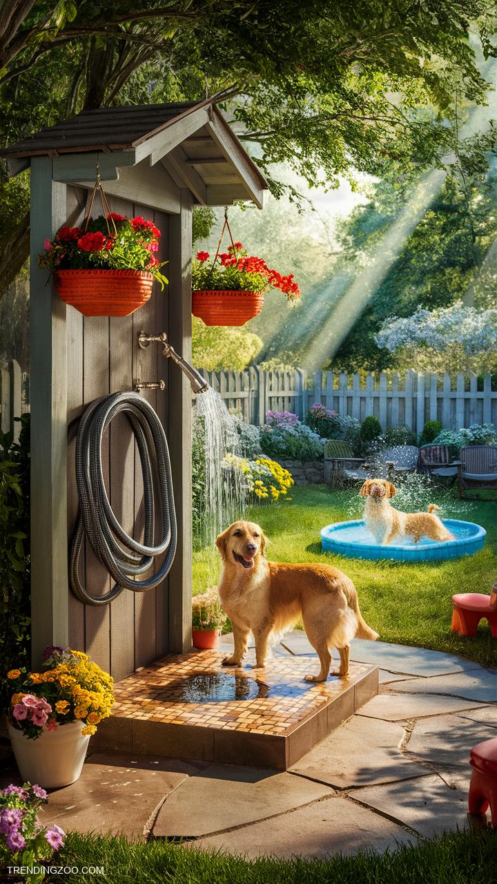 dog washing station DIY backyard dog shower with hose