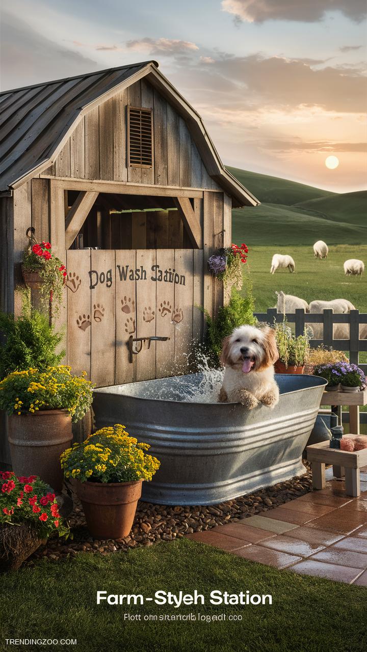 dog washing station Farm style dog wash with rustic charm