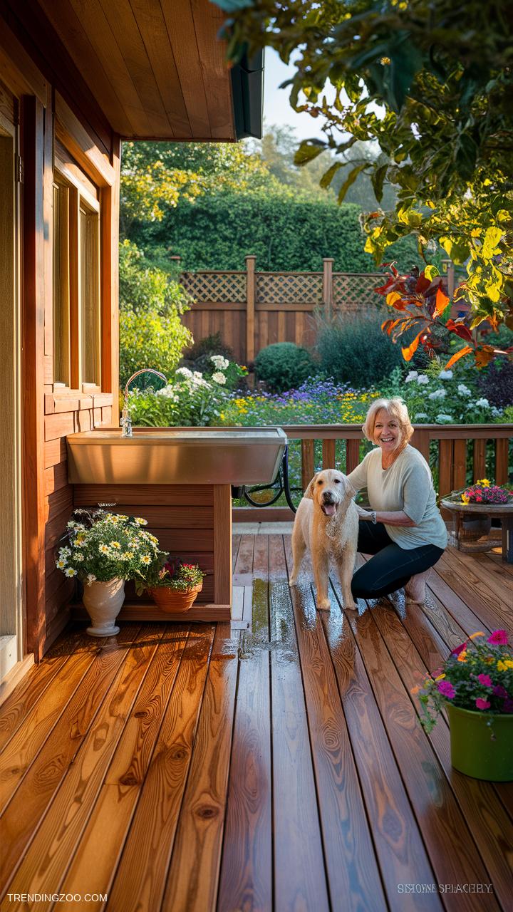 dog washing station Wooden deck with built in dog wash