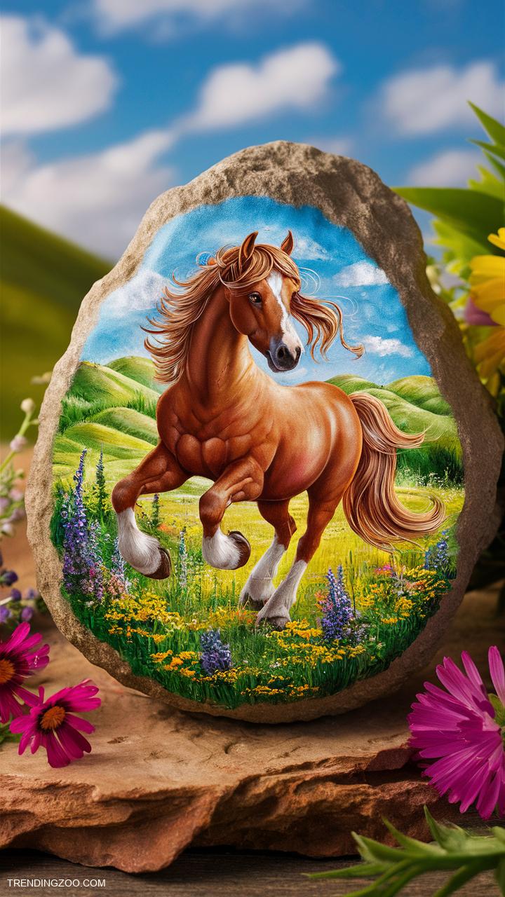 horse crafts Horse themed painted rock art