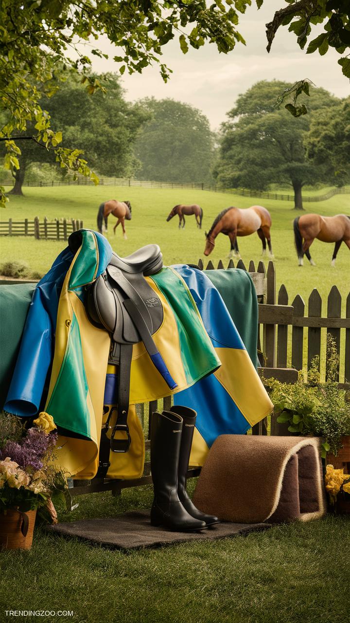horseback riding outfits Colorful raincoat over equestrian gear