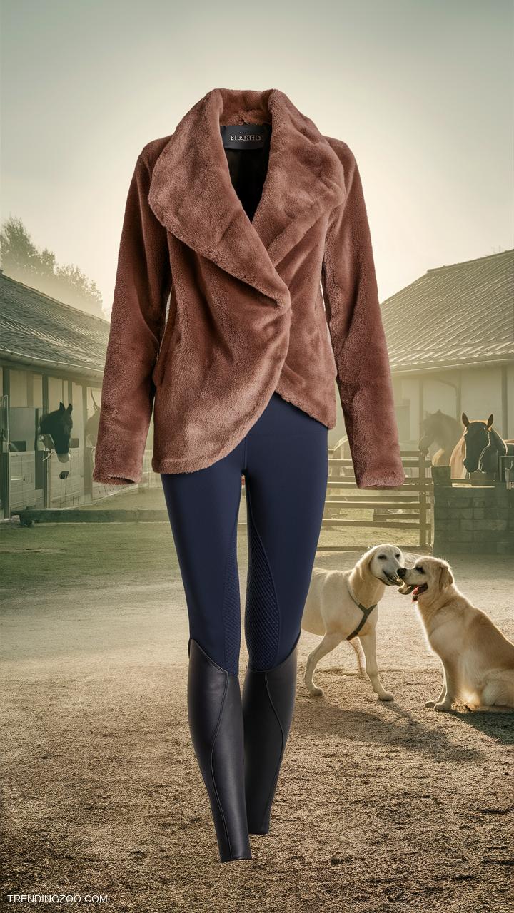 horseback riding outfits Faux fur jacket over riding leggings