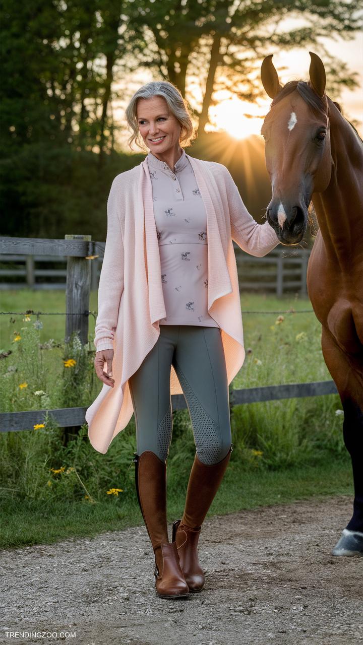horseback riding outfits Layered look with a lightweight cardigan