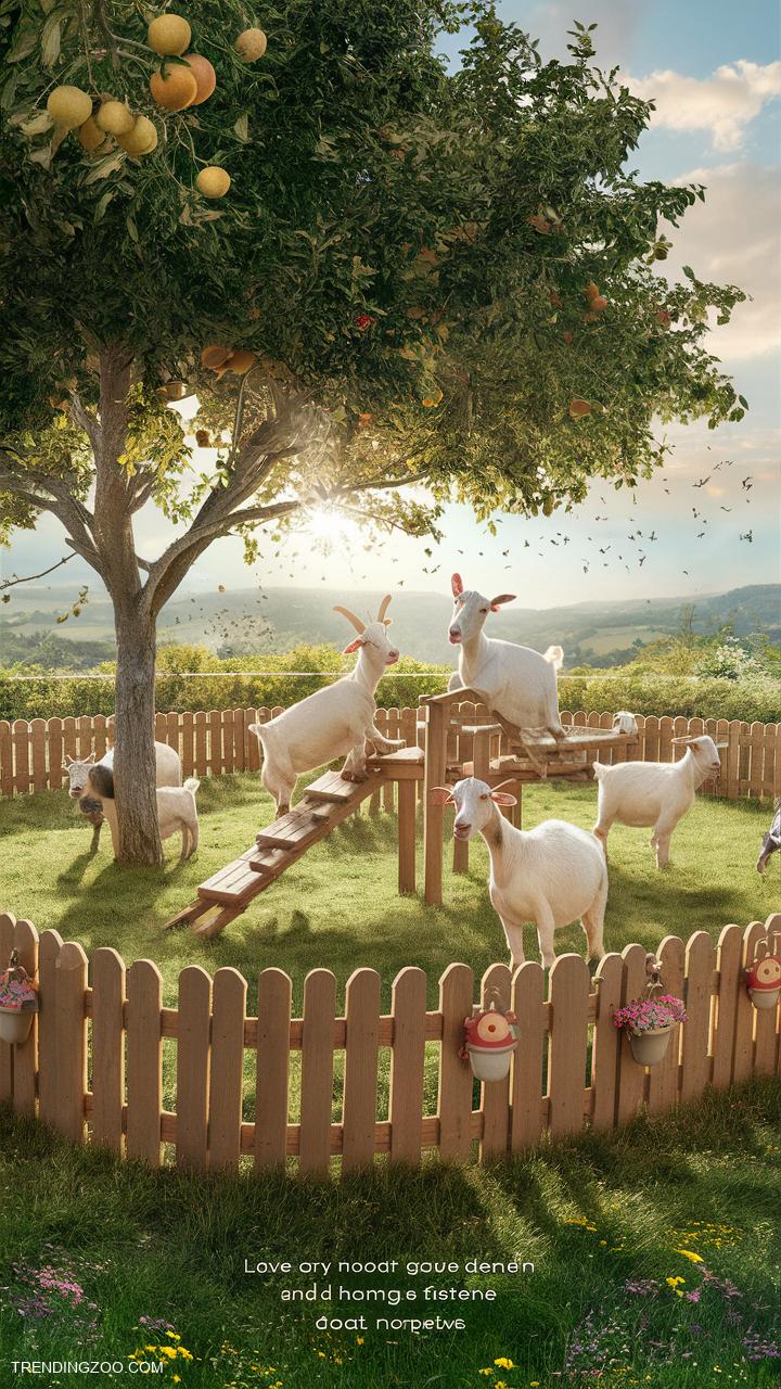 Goat pen ideas Fruit tree shaded goat playground