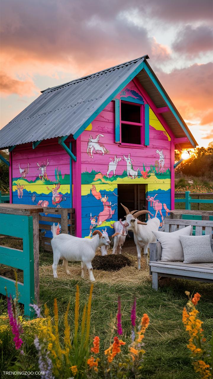 Goat pen ideas Neon colors and murals goat house