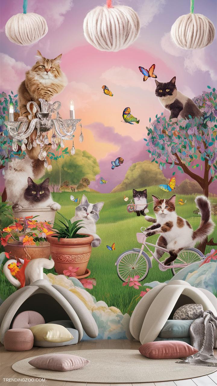 cat bedroom ideas Themed mural creating a whimsical adventure