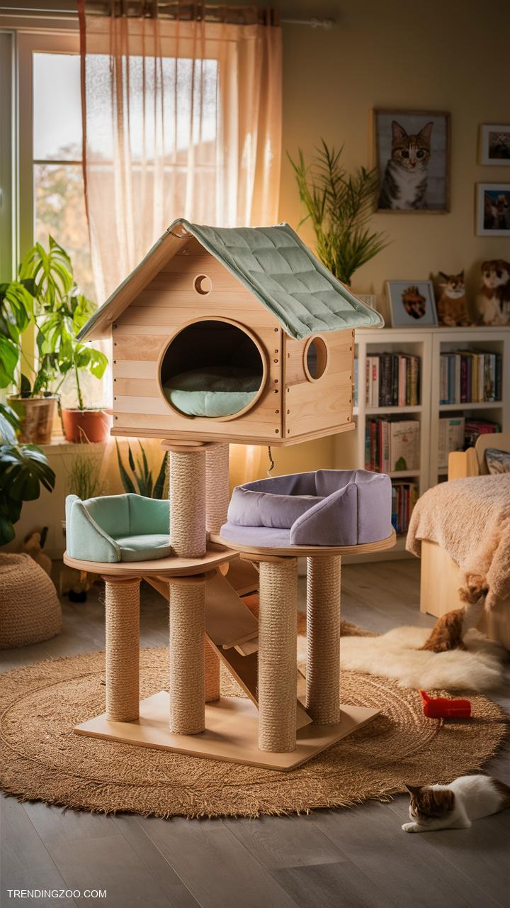 cat bedroom ideas Treehouse style cat bed with scratching posts