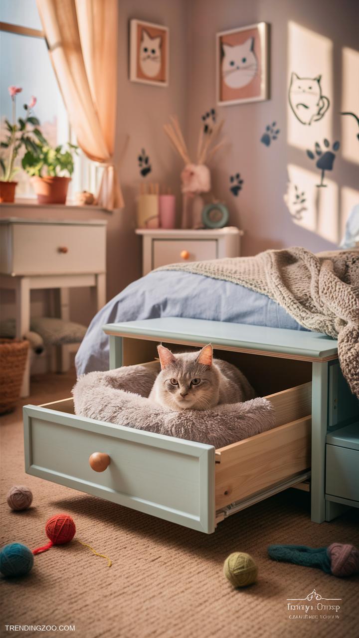 cat bedroom ideas Under bed pull out drawer for sleeping