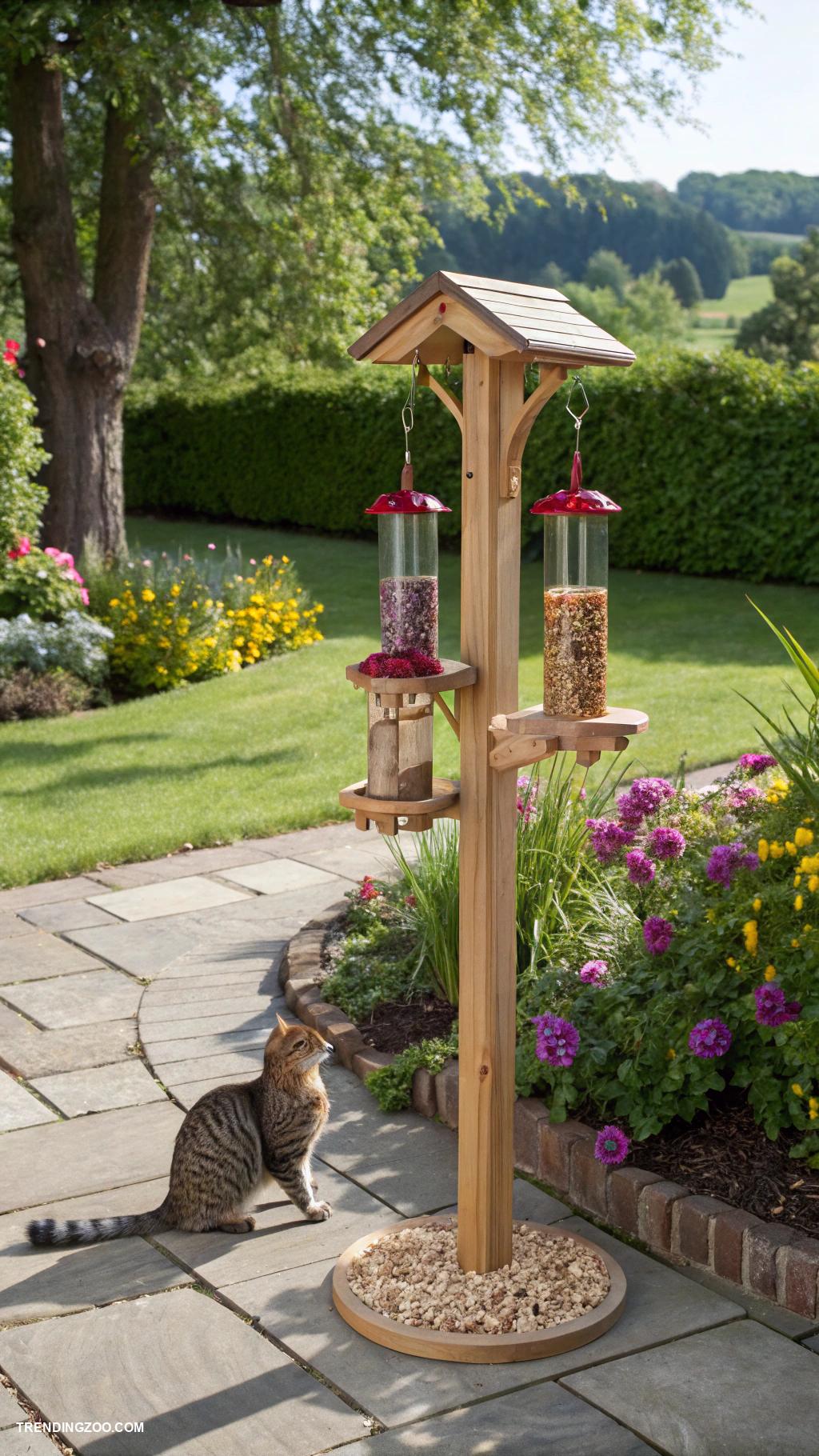 cat friendly garden ideas Interactive bird feeders for entertainment