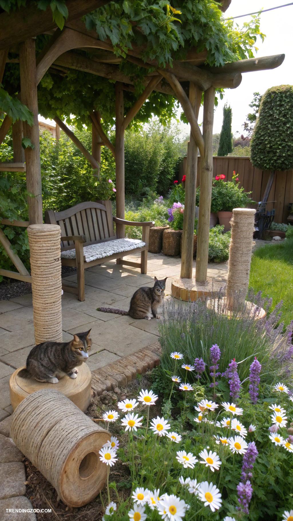 cat friendly garden ideas Natural logs for scratching and exploring