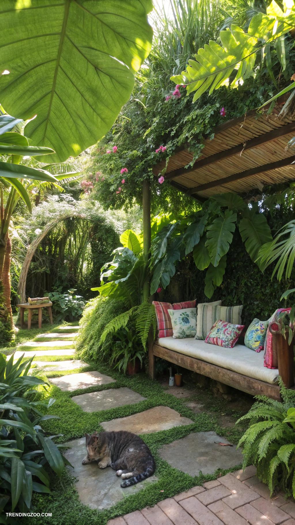 cat friendly garden ideas Shady hideaway using large plants