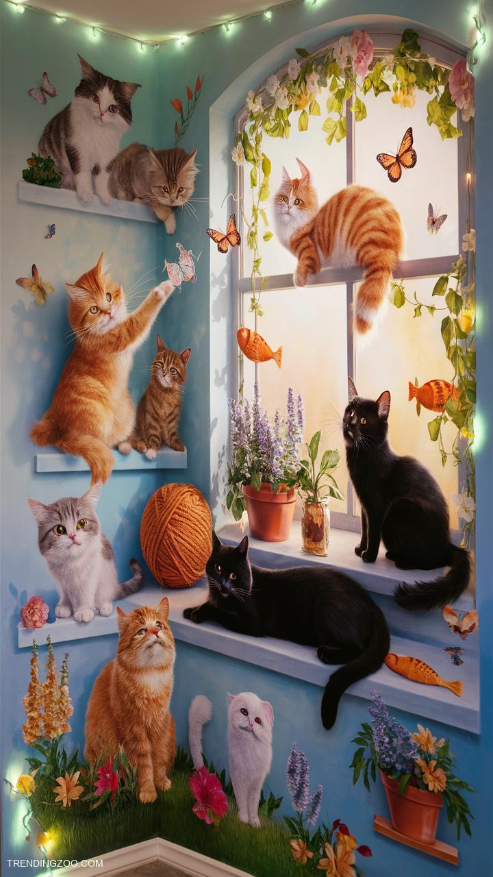 cat room ideas Cat themed mural or wall decals