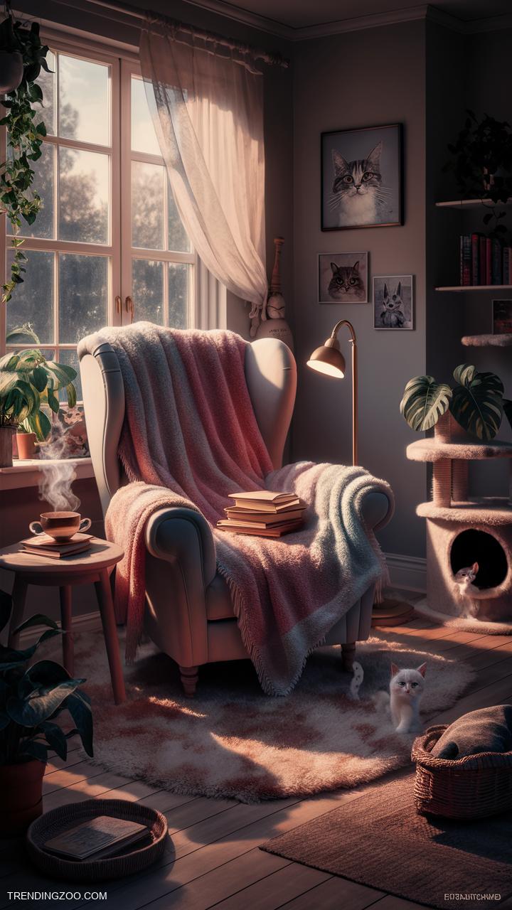 cat room ideas Cozy reading nook with soft blankets