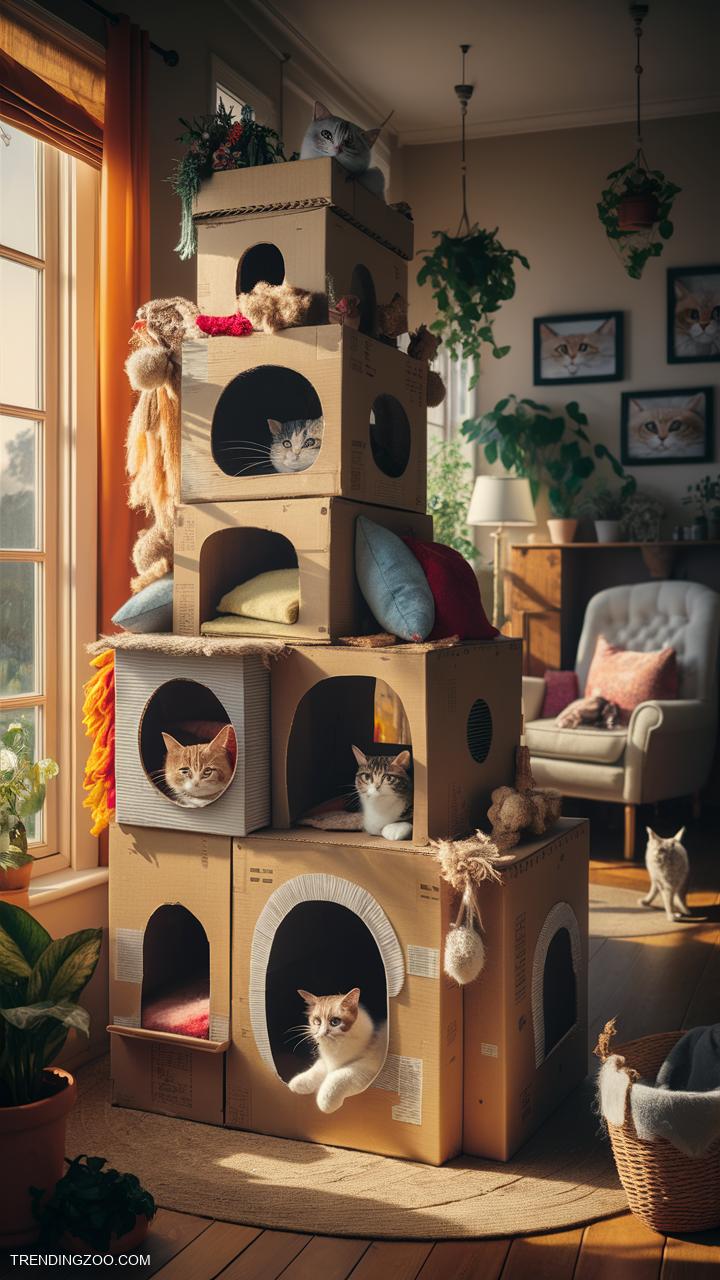 cat room ideas DIY cat castle made from cardboard boxes