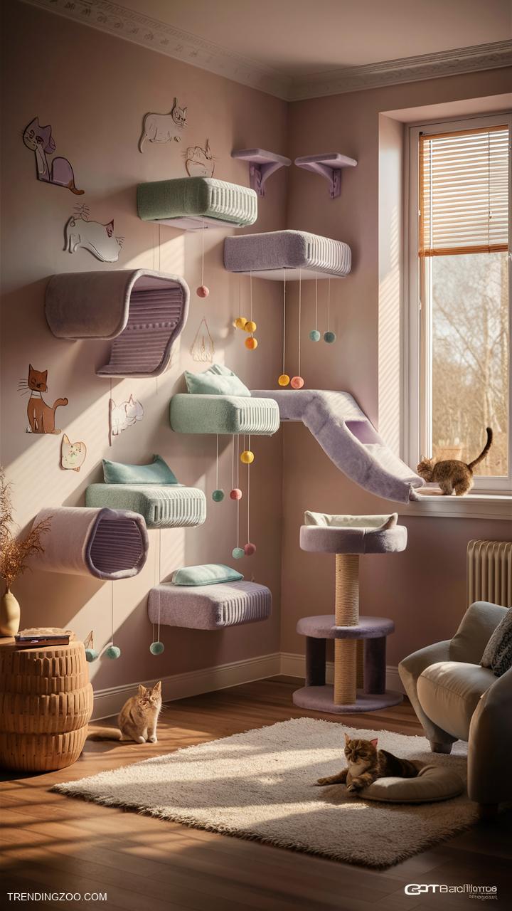 cat room ideas Interactive wall shelves for vertical exploration