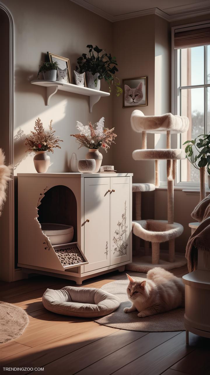 cat room ideas Litter box hidden in stylish furniture