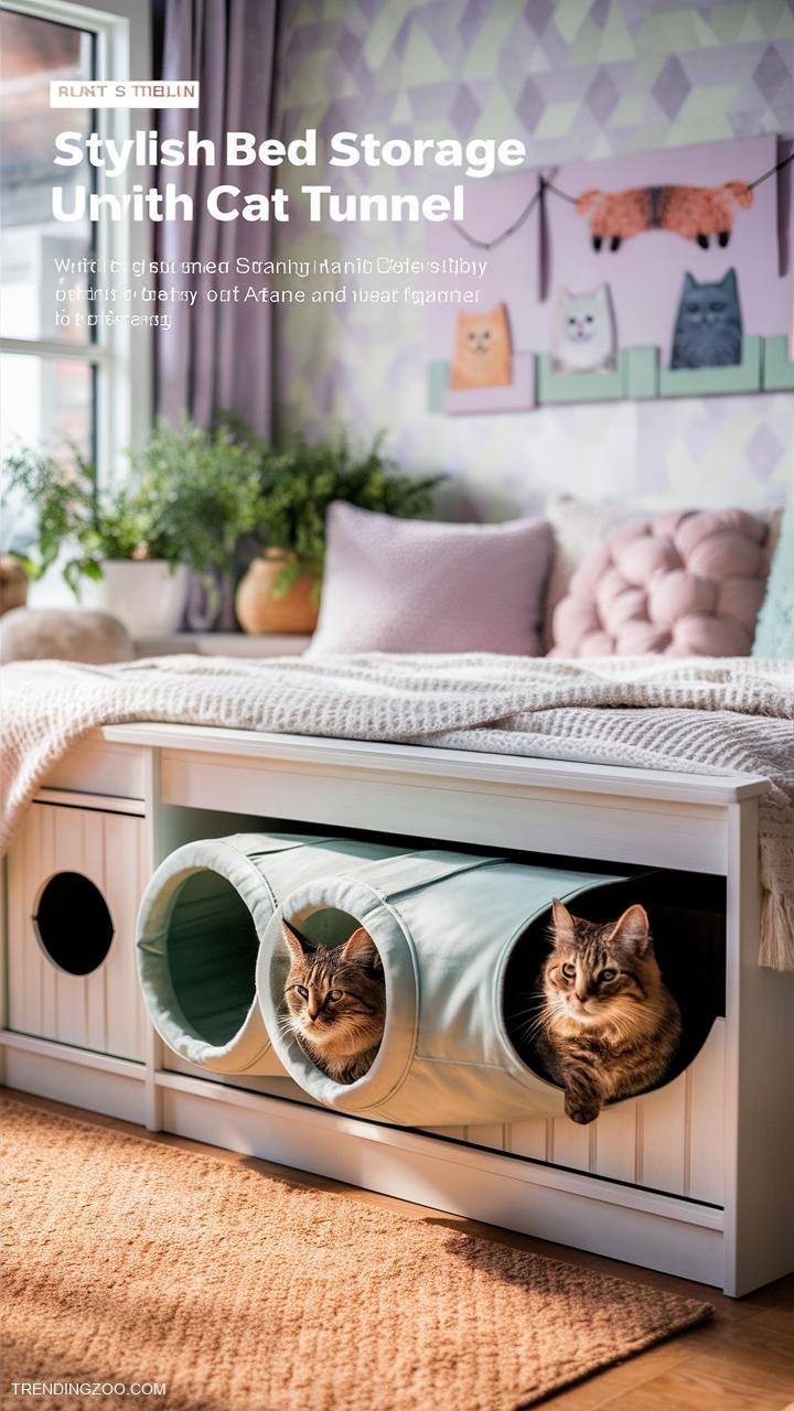 cat room ideas Under bed storage with sliding cat tunnel