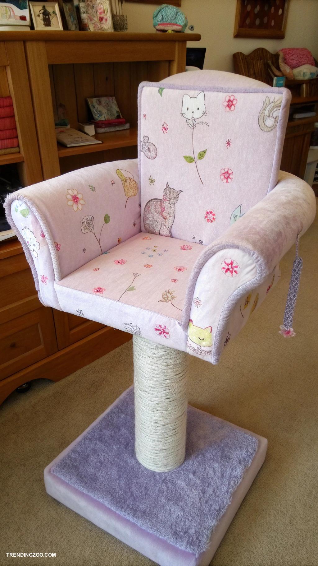 cat scratching post designs Fabric covered post resembling a cozy armchair