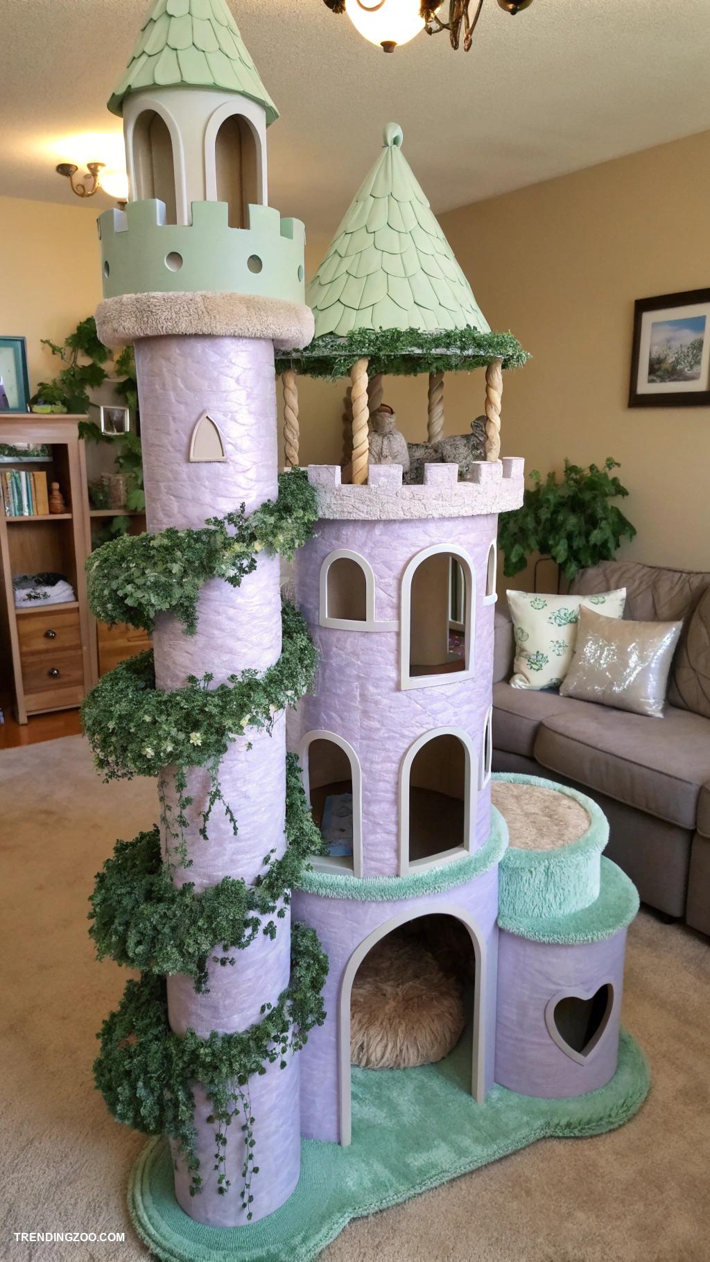 cat scratching post designs Multi tiered cat tower shaped like a castle