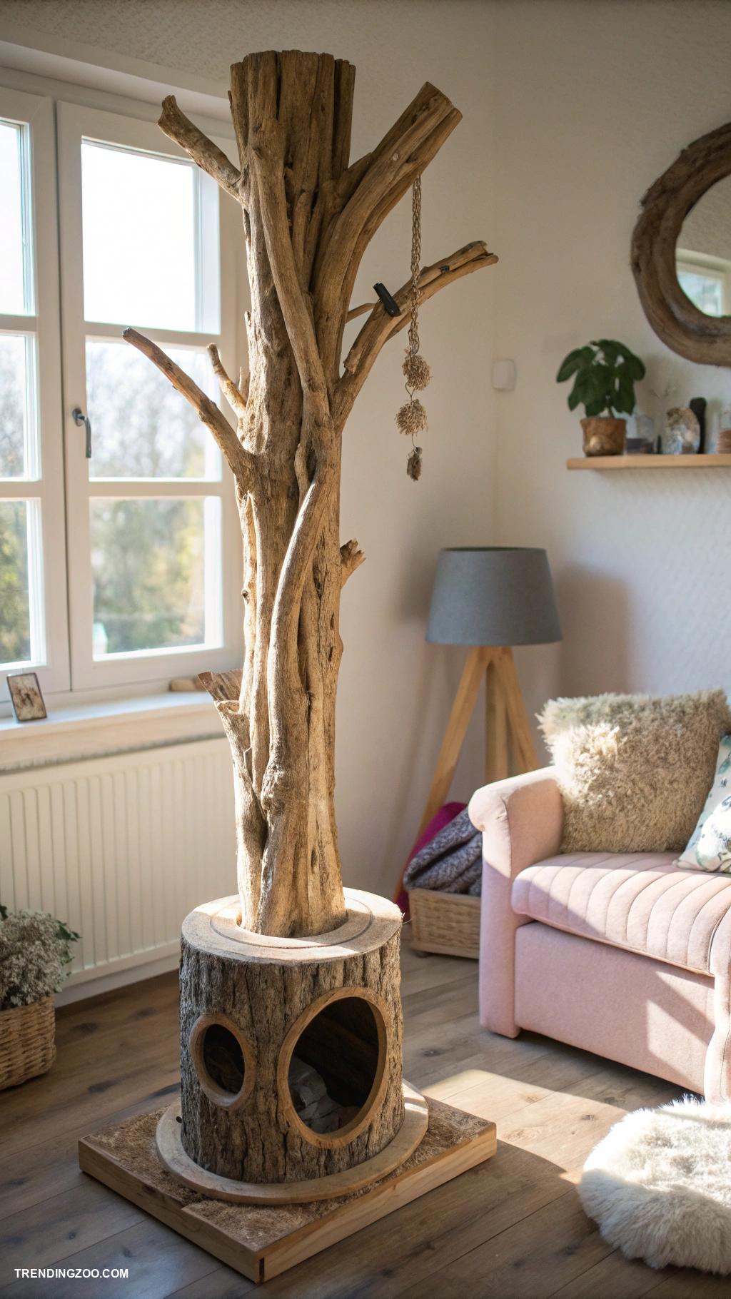 cat scratching post designs Tree trunk with built in hideaway cave