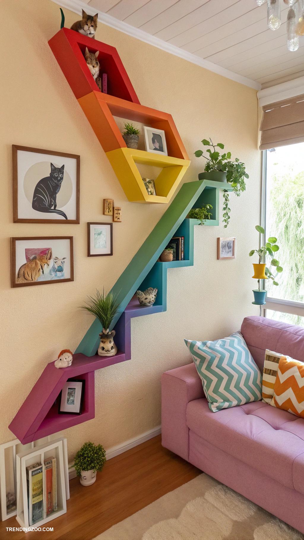 cat wall shelves Colorful rainbow shelves for vibrant flair