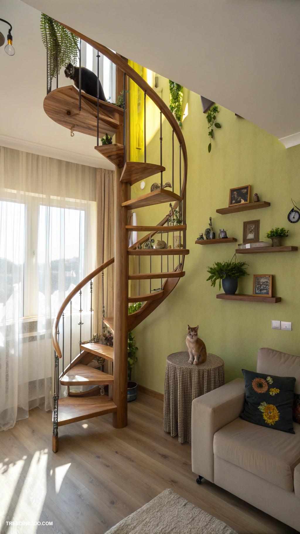 cat wall shelves Spiral staircase for climbing cats